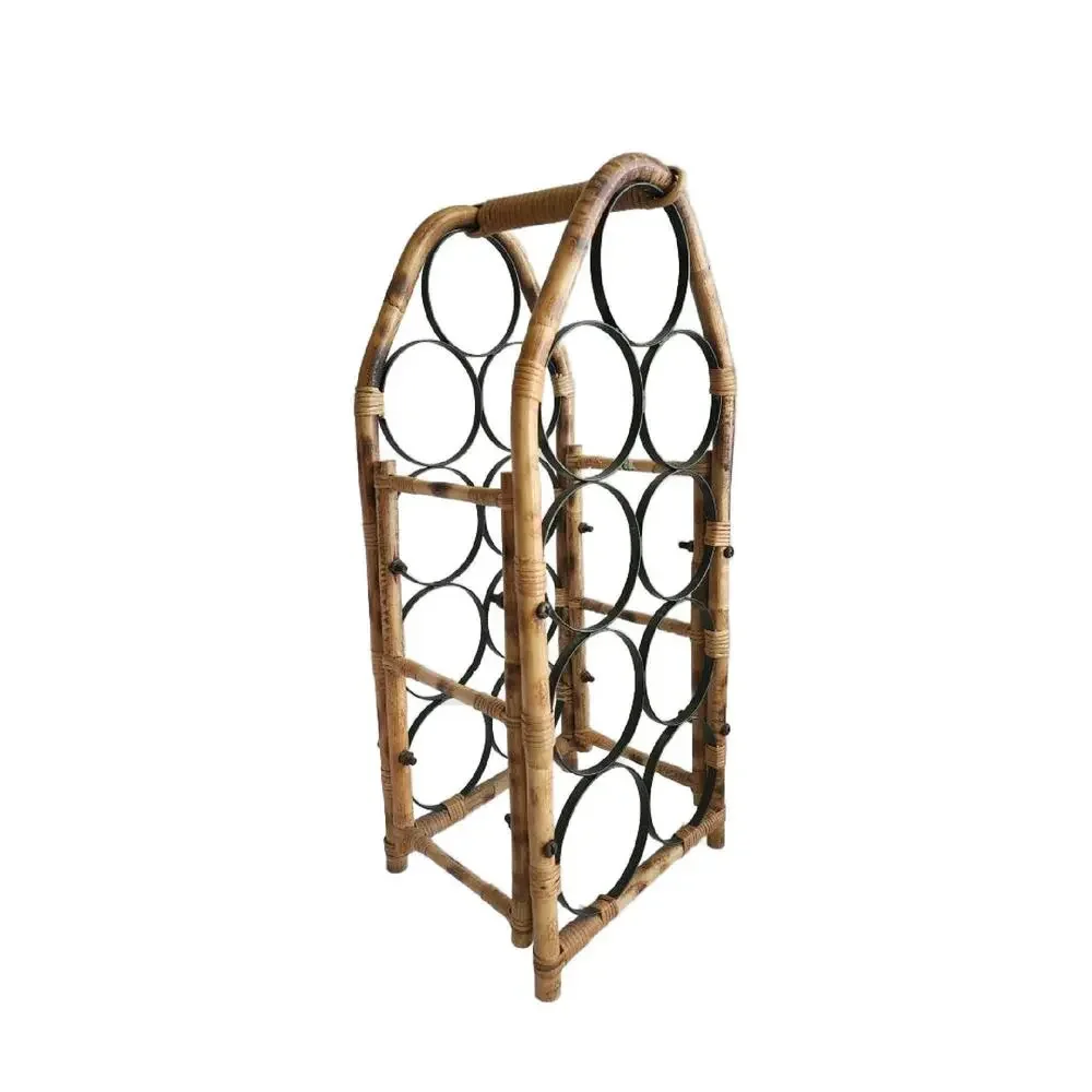 Mid Century Bamboo 9 Bottle Wine Rack